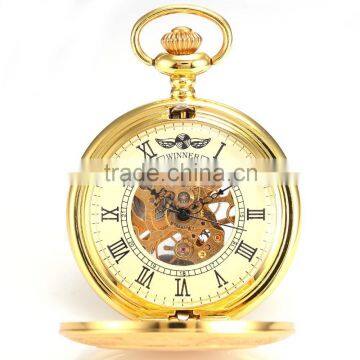 Vintage Golden Analog Pendant Mechanical Fob Chain Pocket Watch