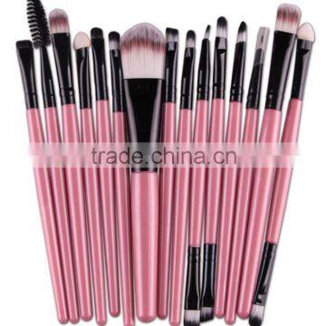 plastic tube human hair makeup brush sets 15 pieces with multi colors for choice