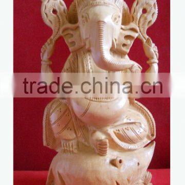 Wooden Handicraft wood Carving Vedic God Ganesha Rich Art And Craft Jaipur Rajasthan India Artisan Statue sculpture Handmade