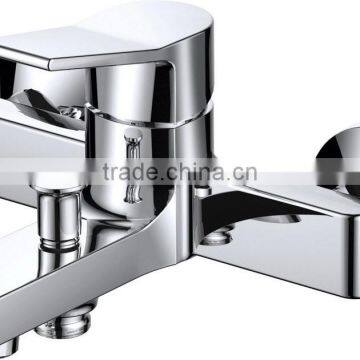 Polished Brass Bathroom Wall Mounted Bath Shower Faucet With Single Handle and Double Holes