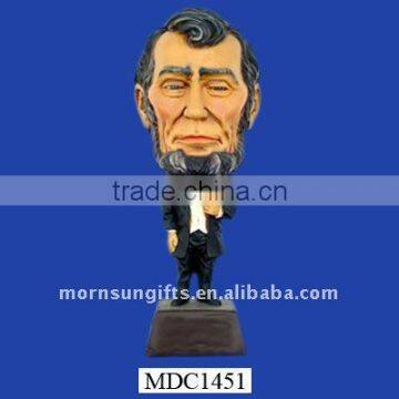 Lincoln figurine of polyresin bobblehead for home decoration