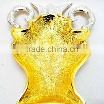 Promotional gift, corporate gift item gold and silver plated unique style brass tray