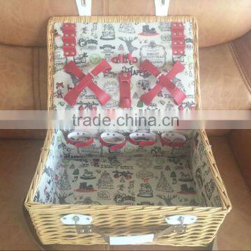Cheap Wicker Pinic Basket Square Wicker Picnic Hamper for 6 People