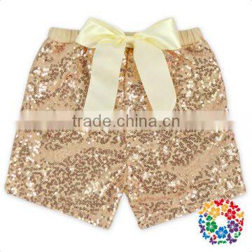 Wholesale Baby Summer Shorts Champagne Cotton Sequin Baby Girls Shorts With Bow