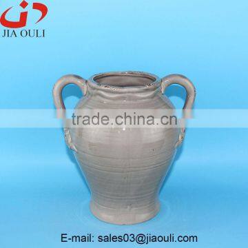 Antique Design Large Grey/Green Ceramic Garden Flower Vase With Handle photo-5