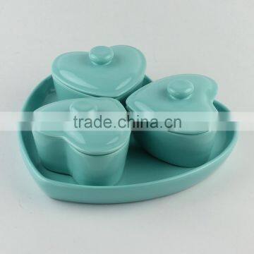 set of three heart shape stoneware mini casserole