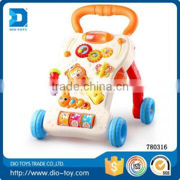 2017 Hot selling happy player intelligence plastic musical baby walker