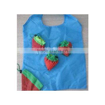 Mini fcolor oldable promotional gift starwberry nylon shopping bag