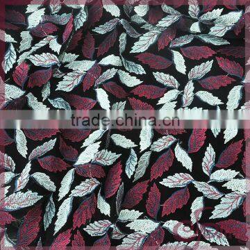 Multicolor leaves embroidery design mesh fabric, lace embroidery fabric