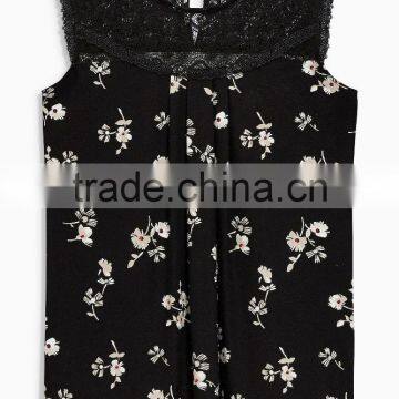 2016 Fashion Jersey Sleeveless Top With Beautiful Lace Yoke HST8033 photo-3