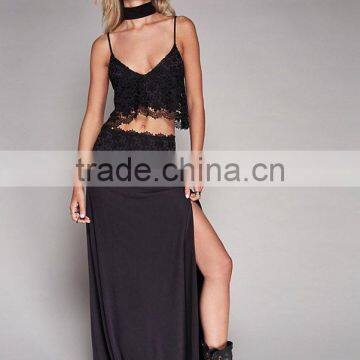 Two Piece Outfits Women Sexy Lace Top and Side Slit Long Skirt 2017 photo-2