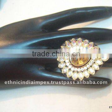 BROWN WHITE Gold TONE KUNDAN CZ COCKTAIL FASHION FINGER Ring