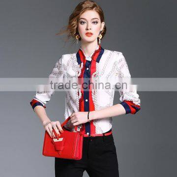 Maxnegio Lady Fashion Blouse Cutting Stitching Office Chiffon Print Designs photo-4