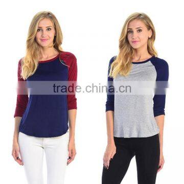 Wholesale Baseball 3/4 Raglan Sleeve Plain 100% Cotton T-shirt for Women