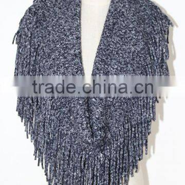 2016 fancy pattern long melanged color ladies fringed infinity knit scarf