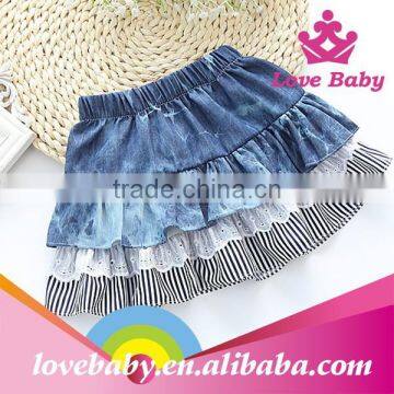 Latest Korean Stripe Bowknot Children Demin Jeans Skirts photo-4