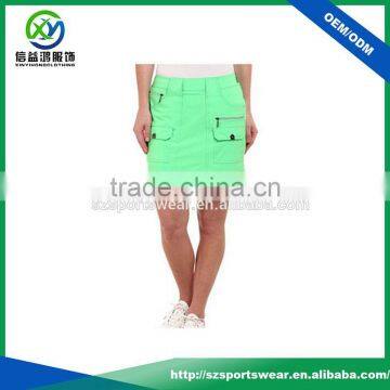 2016 Newest Design Polyester Fabric Front Pocket Pure Color Golf Skirt