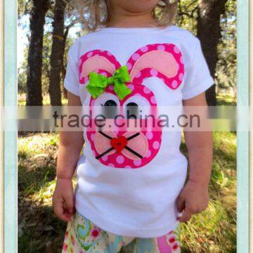 Sweet Rabbit Top With Double Ruffle Pants Long or Short Sleeved Applique White Shirt & Floral Ruffle Pant Kids Girls Clothing photo-2