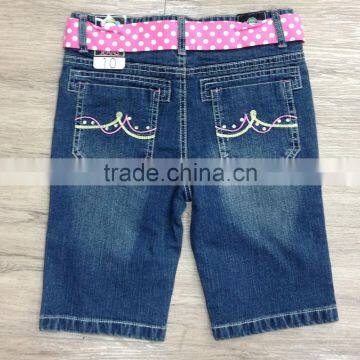Girls Cotton Spandex Denim Capri With Belt and Rhinestone #9R5559 photo-2