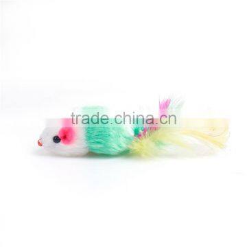 Plush Wand Pet Teaser Mouse Animal Green White Feather photo-3