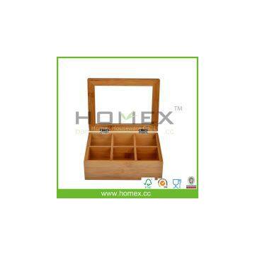 User-friendly Bamboo Tea Box With 6 Detachable Compartments/HOMEX-FSC,FDA.SGS.LFGB,BSCI