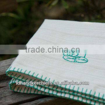 green embroidery linen ladies' handkerchief