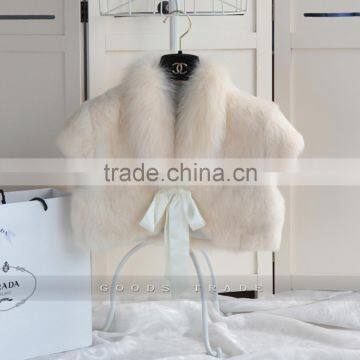 SJ131-01 Rabbit Fur With Fox Trimming Beautiful Bride White Wedding Shawls photo-2