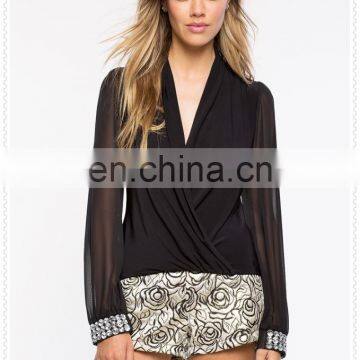 OEM Cheap Fashion Sexy Long Sleeves Black Women Chiffon Blouse 2015 photo-2