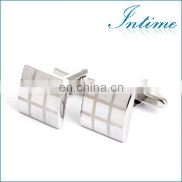 High Quality Grey Plaid Square Men Shirt Silver Cufflinks