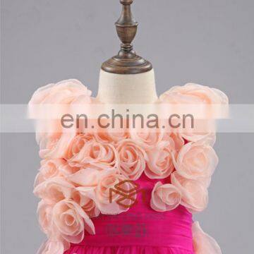 Full Handmade Red Rose Flowers Girl Dress Factory Direct Selling Baby Girls Princess Dress Elegant Lace Flower Girls Dress photo-3