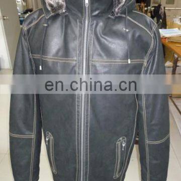 2015 new style man's pig leather jacket with fur lining and double zipper in front