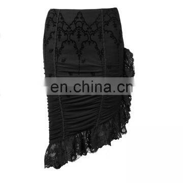 Q-212 Punk Rave Black Gothic layered asymmetrical pencil skirt with laced ruffles