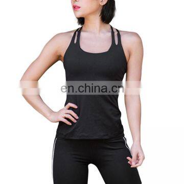 Wholesale Summer Women Long Sleeveless Yoga Gym Tank Top Black