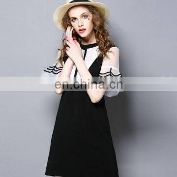 OEM type service women casual Mini Cotton dress young ladies lace bell sleeves dress