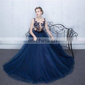 Mature Two Colors Sleeveless A Line Tulle Floor Length Zipper Appliqued Beaded Evening Dress