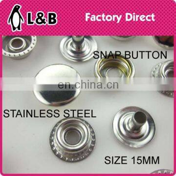 15mm stainless steel / iron / brass classic four parts metal snap button