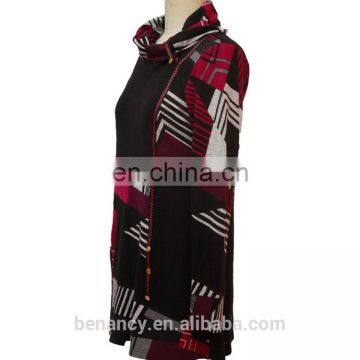 Latest Fashion Blouse Design High Neck Geometric Printed Patchwork Tunic Top photo-2