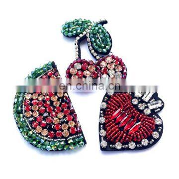 Hot Sale Heart Cherry Shaped Rhinestone Beaded Patch for Clothing Shoes Bags