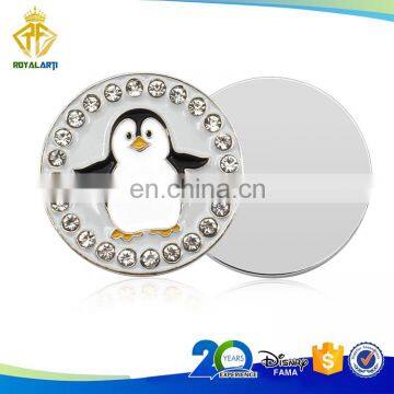 Promotional Soft Enamel Penguin Golf Ball Markers with Crystals