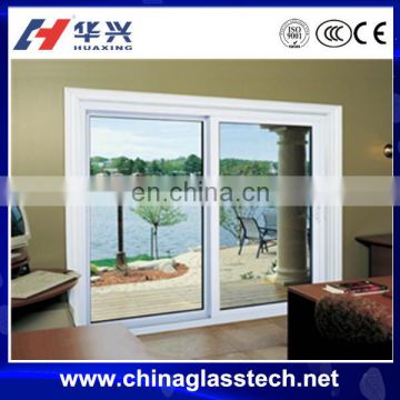 Design and color customized white upvc/plastic profile sliding tempered glass double leaf door