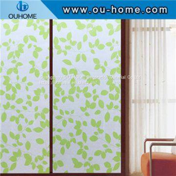 BT847 Stained Green Leaves Glass Privacy Window Film photo-3