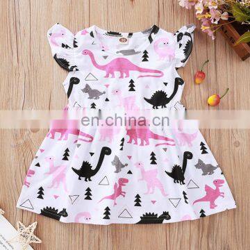 A0236# girls dress 2020 summer cotton print dinosaurs clothes kids dress