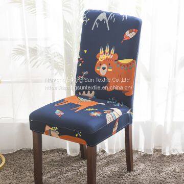 Navy Blue Printed Stretch Dining Room Chair Covers Soft Removable Dining Chair Slipcover photo-3