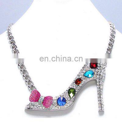 Enamel High Heel Shoe Rhinestone Pendant Necklace