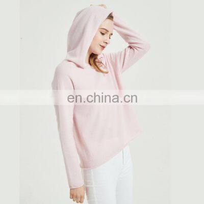 Women Cashmere Wool Knit Pink Cashmere Hoodie