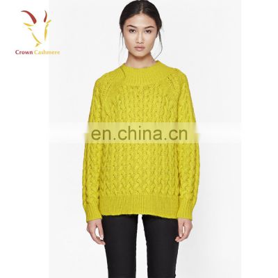 Cashmere chunky knitted women sweater cable design for young girls