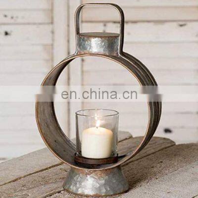 Mayco French Rustic Wooden Candle Lantern with Removable Glass Cylinder