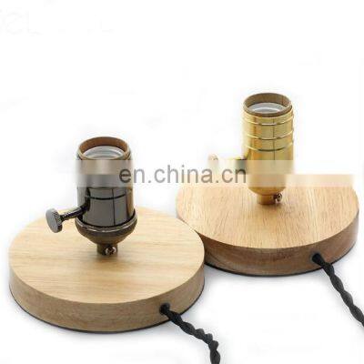 Simple Style Vintage Round Wood Base Metal Lamp Holder Table Lamp