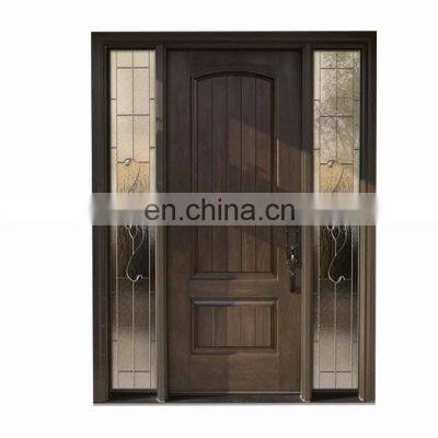 Modern Double Front Doors White Solid Wood External Oak Home Entry Door With Two Sidelights and Art Glass photo-3