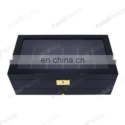 Black Lacquer Custom Double Layer Watch Storage Box Wooden Watch Organizer Box With Lock photo-2